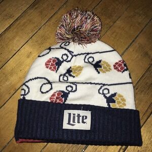 Miller Lite Christmas Lights Pom Knit Cuffed Winter OSFA Beanie
